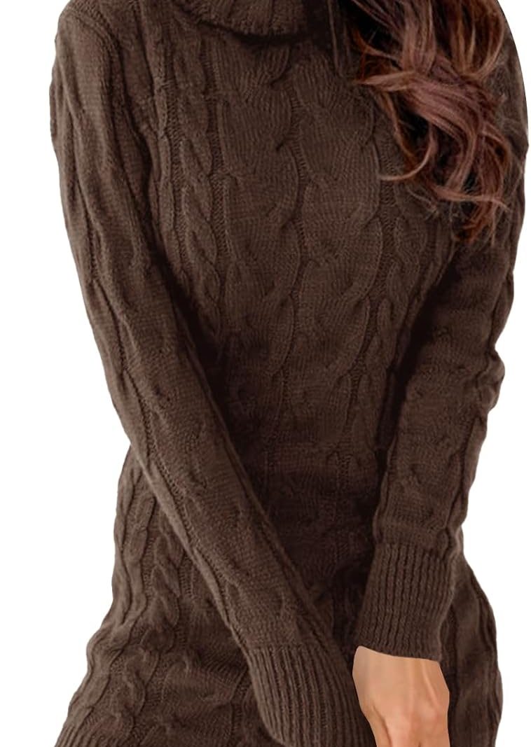 Womens Cable Knit Sweater Dress Sexy Long Sleeve Bodycon Turtleneck Mini Fall Sweaters Dresses