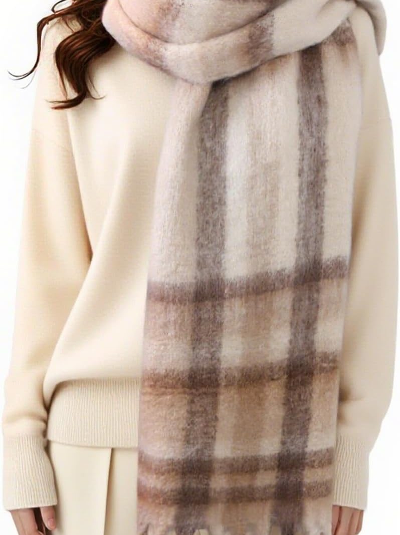 Women Winter Scarfs for Women, Mohair Vintage Scarf Large Chunky Scarf Cashmere Feel Blanket Wrap