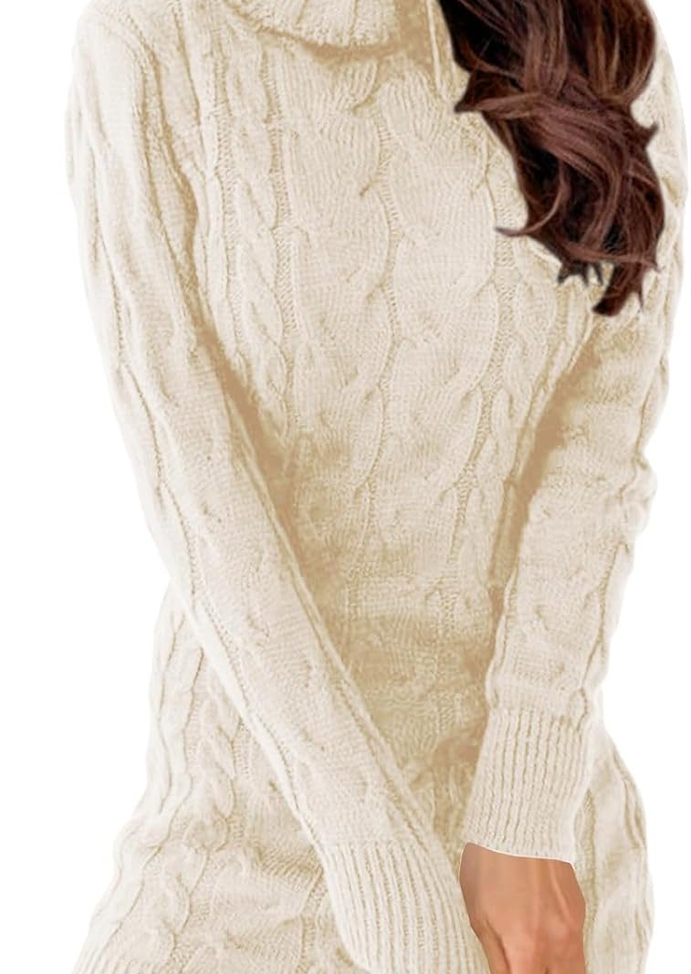 Womens Cable Knit Sweater Dress Sexy Long Sleeve Bodycon Turtleneck Mini Fall Sweaters Dresses