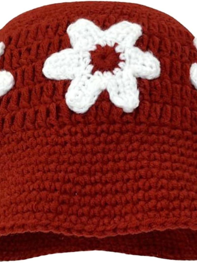 Crochet Bucket Hat Women Trendy Knit Floral Floppy Cap