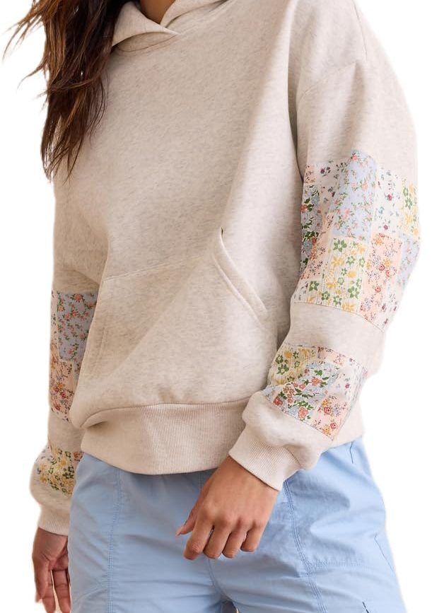 Cute Hoodies for Teen Girls Floral Embroidered Patchwork Hoodie Y2k Oversized Pullover Sweatshirt Preppy Streetwear
