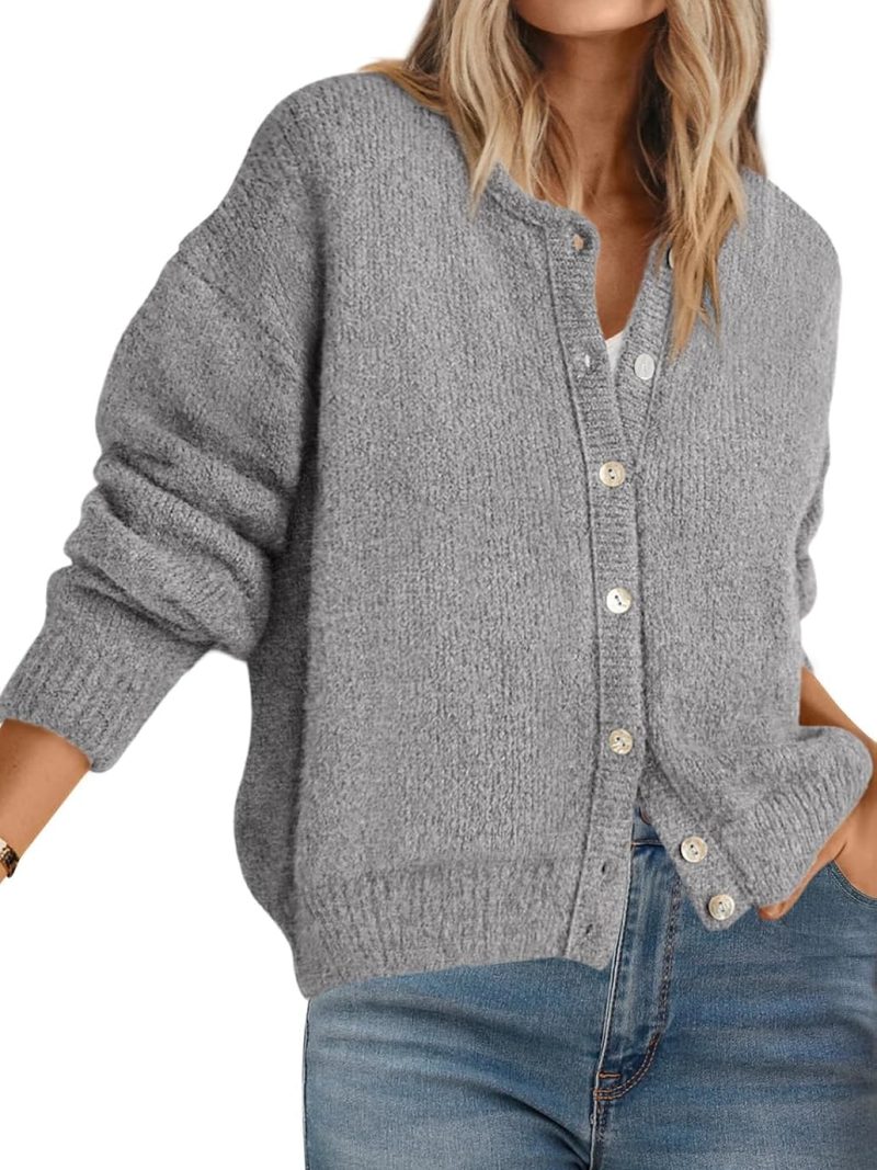 Long Sleeve Crewneck Button Down Womens Sweaters Fall Open Front Chunky Cardigan Sweaters for Women