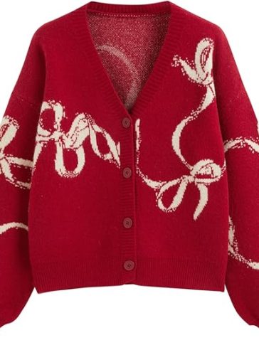 Cardigan Sweaters for Women Trendy Bow Cardigan Long Sleeve Open Front Button Down Sweater Fall Fashion