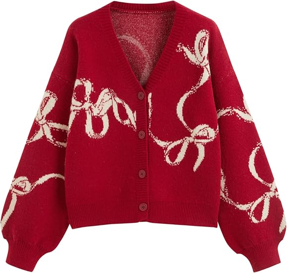 Cardigan Sweaters for Women Trendy Bow Cardigan Long Sleeve Open Front Button Down Sweater Fall Fashion