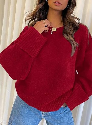 Women's Fall Oversized Sweaters Casual Crewneck Pullover Long Sleeve Fuzzy Chunky Knit Tops Blouse