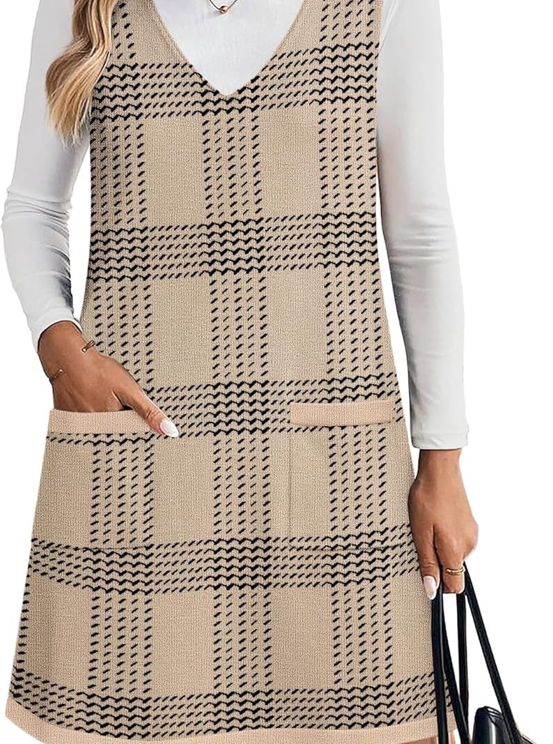 Women's Sweater Vest Dresses for Women  V Neck Sleeveless Knit Pullover Sweater with Pockets Fall Winter Outfits