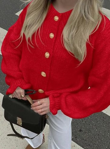 Womens Cropped Cardigans Trendy Ruffle Open Front Chunky Knit Sweater Oversized Button Down Fall Clothes