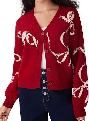 Cardigan Sweaters for Women Trendy Bow Cardigan Long Sleeve Open Front Button Down Sweater Fall Fashion