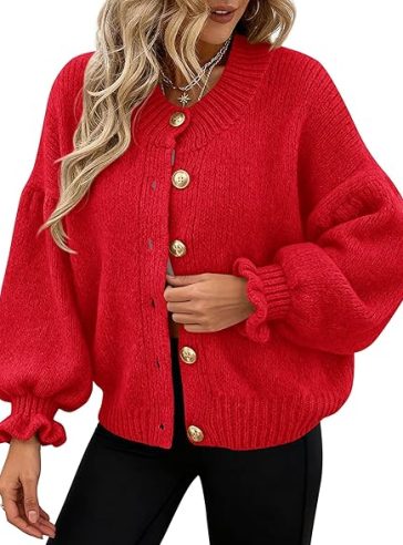 Womens Cropped Cardigans Trendy Ruffle Open Front Chunky Knit Sweater Oversized Button Down Fall Clothes