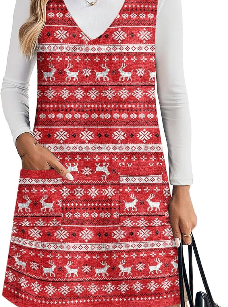 Women's Sweater Vest Dresses for Women  V Neck Sleeveless Knit Pullover Sweater with Pockets Fall Winter Outfits